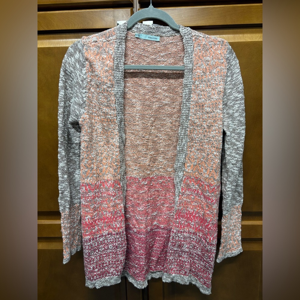 Maurices Pink and Gray Open-Front Cardigan